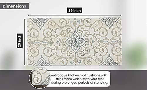 J&V TEXTILES Anti Fatigue Kitchen Mat for Floor, Embossed Themed Cushioned Kitchen Runner Rug Mat, Non Slip, Easy Wipe Clean, 1/2 Inch Thick (20x39 inches, Red Floral)