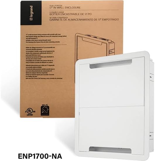 Legrand - OnQ Cable Management, In-Wall Media Box, Dual Purpose Structured Wiring Enclosure, TV Home Theater Recessed Storage Box, 17 Inch, White, ENP1700NA