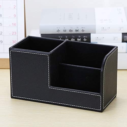 Leather Multi-Function Desk Stationery Organizer Storage Box Pen/Pencil, Cell Phone, Business Name Cards, desk organizers (Black)