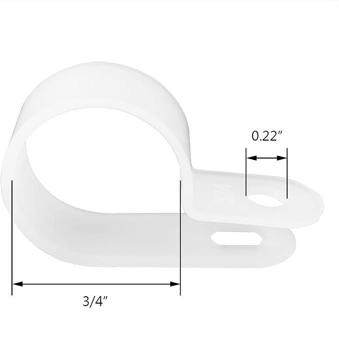 Cable Clamp R-Type Cable Clip Wire Clamp 3/4" Nylon Screw Mounting Cord Fastener Clips with Screws for Wire Management - White - 50 Pcs