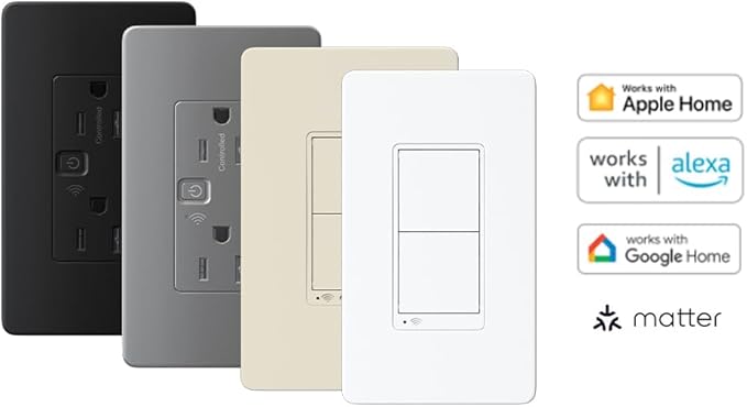 Square D by Schneider Electric X Series 15A 125V Wi-Fi Energy Monitoring Socket Outlet, Tamper Resistant, Matter Certified, Compatible with Alexa, Google Home, Apple Home, Matte Grey