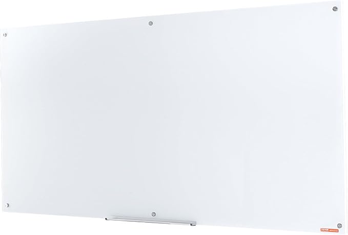 VEVOR Magnetic Glass Writing Board, Erasable 72"x36" Surface, Frameless Wall Installation, Includes Marker Holder, a Cleaning Tool, and 2 Writing Pens, White