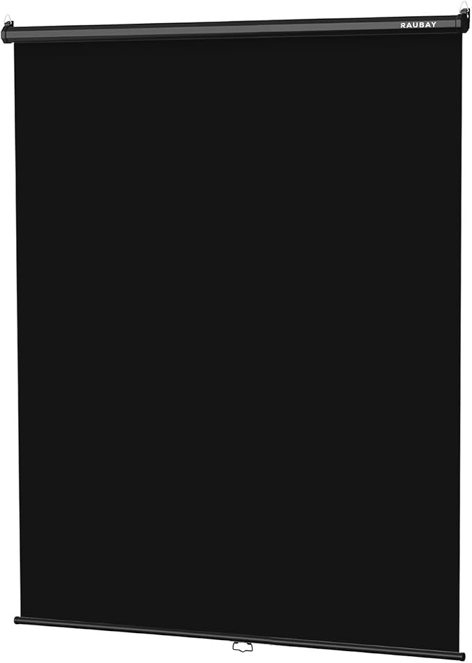 RAUBAY Retractable Pull Down Black Screen Backdrop - 59.8" x 86.6" Collapsible Wall-Mount Background for Professional Video Production, Photography, TikTok and Video Conferencing