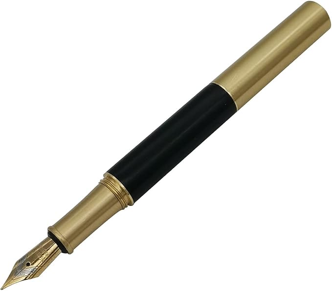 Handcrafted Brass Wooden Fountain Pen Short Paragraph (85mm) Pocket Mini Travel Pen with 20 Pcs Black Ink Cartridges, Black