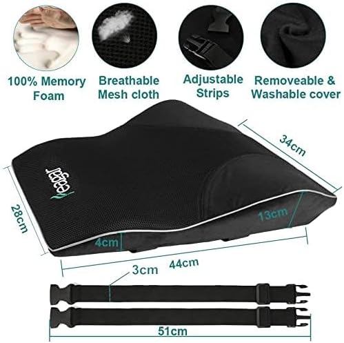 Feagar Lumbar Support Pillow Back Support- Extra Large Memory Foam Pillows | for Lower Back Pain Relief, for Car Seat Office Chair Home, Low Back Pillow Chair Cushions with Extension Strap, Black