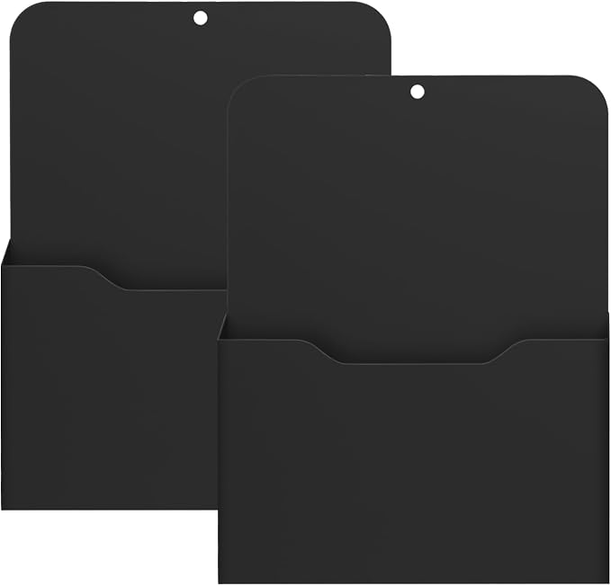 MoKo Magnetic File Holder, A4 Large Size Refrigerator Storage Organizer Magnet Pencil Cups Marker Paper Letter Pen Holder Stationery Supplies for Classroom Office Home, 2 Pack, Black
