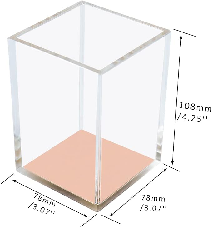 MEI YI TIAN Clear Acrylic Pencil Pen Holder Cup with Rose Gold Bottom, Desk Accessories Makeup Brush Holders Modern Design Desktop Organizer for Countertop Desk Accessory Storage
