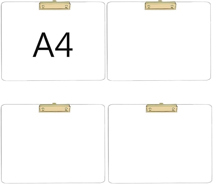 JIARI 4 Pack Clear Acrylic Office Clipboard A4 Letter Size 9.06" x 12.6" (Gold Horizontal 4 Pack)