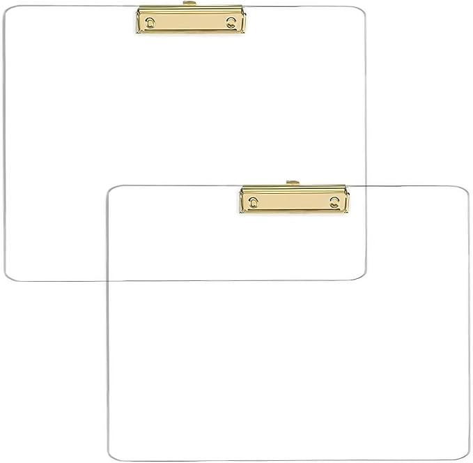 JIARI 2 Pack Clear Acrylic Office Clipboard A4 Letter Size 9.06" x 12.6" (Gold Horizontal)
