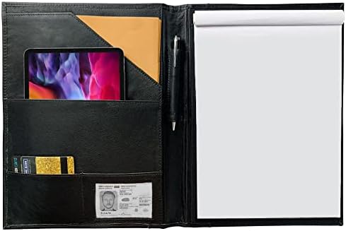 Leather Padfolio Resume Portfolios File Folder – Interviews/Legal Documents Organizer for Letter Size Writing Pad with Business Card Holder, Ideal Gift Portfolios for Men and Women (Raisin Black)