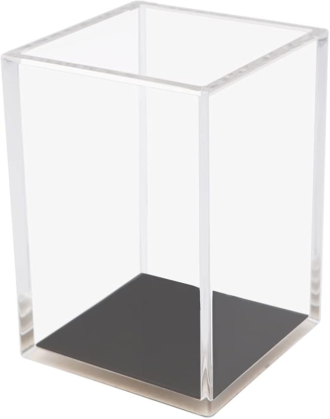 MEI YI TIAN Clear Acrylic Pencil Pen Holder Cup with Black Bottom, Desk Accessories Makeup Brush Holders Modern Design Desktop Organizer for Countertop Desk Accessory Storage