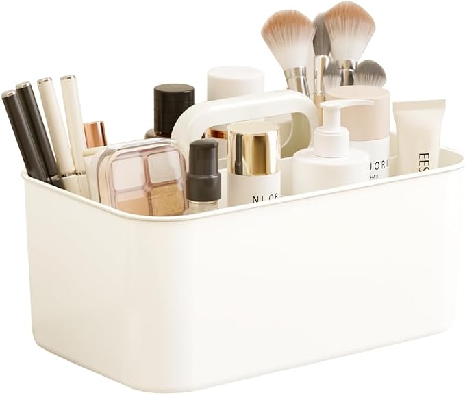 Vidifor Clear Portable Caddy Tote, Shower Caddy with Handle for Art Supplies, Makeup, Crafts, Colored Pencils, Sewing, Office Supplies (White)