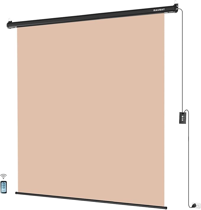 RAUBAY Motorized Pull Down Beige Screen - 78.7" x 86.6" Collapsible Wall-Mount Background for Professional Video Production, Chroma Key Backdrop for YouTube, TikTok, Streaming, Video Conferencing