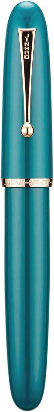 Jinhao 9019 DaDao Series Fountain Pen, Size 8 Medium Heartbeat Nib with Large Ink Converter, Lake Blue Acrylic Design Smooth Writing Pen (Gold Trim)