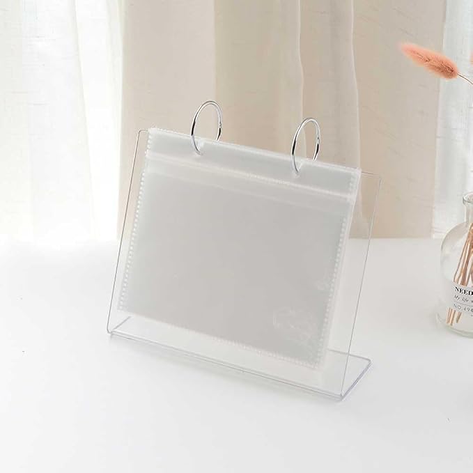Clear Acrylic Photo Album 5 Inch Flip Calendar Style Photo Frame Scrapbook Album L-Shape Desktop Photo Display Stand Vertical Sign Holder, 17 Pages Hold 34 Pictures (1 Piece)