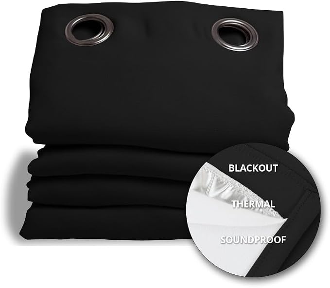 Moondream DecibelControl™ 3-in-1 Soundproof Curtain | Noise Reduction | Thermal Insulation | 100% Blackout | Patented Technology | Made in Europe | Grommet | 55" W x 84" L | Black - Deep Black MC710