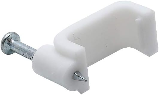 Flat Ethernet Cable Wire Clips with Nail, 14mm, White, 200pcs | Single Coaxial Cable Clamps, Cable Management