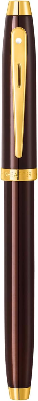 Sheaffer 100 9370 Fountain Pen, Medium Nib, Coffee Black Finish with Gold Trim, Refillable Writing Instrument, Premium Gift Box