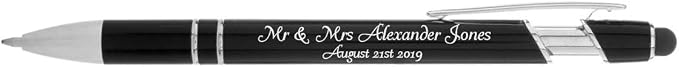 ExpressDesigns™ - Personalized Pens with Stylus - The Legacy - Custom Metallic Printed Name Pens - Black Ink - Imprinted with Logo or Message - Great Gift Ideas - Customizable -12 pcs/pack (Silver)