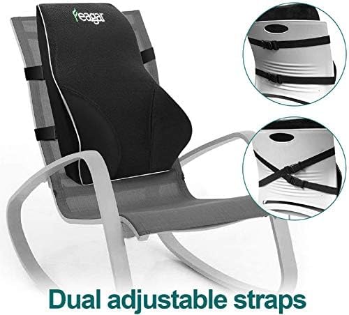 Feagar Lumbar Support Pillow Back Support- Extra Large Memory Foam Pillows | for Lower Back Pain Relief, for Car Seat Office Chair Home, Low Back Pillow Chair Cushions with Extension Strap, Black
