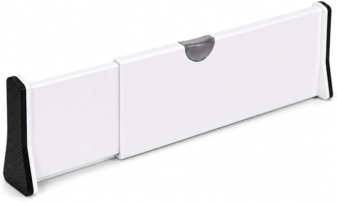 Adjustable Drawer Divider, 1 Pack, Expandable 14.7–21" Drawer Organizer with Non-Slip Ends, Easy Install for Kitchen Drawers, Dressers, Closets & Home Storage, White