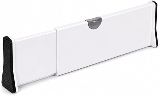 Adjustable Drawer Divider, 1 Pack, Expandable 14.7–21" Drawer Organizer with Non-Slip Ends, Easy Install for Kitchen Drawers, Dressers, Closets & Home Storage, White