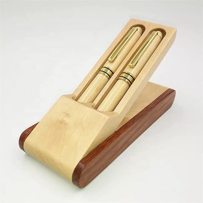 Fancy Minimalist Wooden Pens - Gentlemen Nice Pens Handcrafted Unique Business Pens for Men, Cool Old Fashioned Pen and Case Set Wood Pen Gift for Journal Writing (Double)