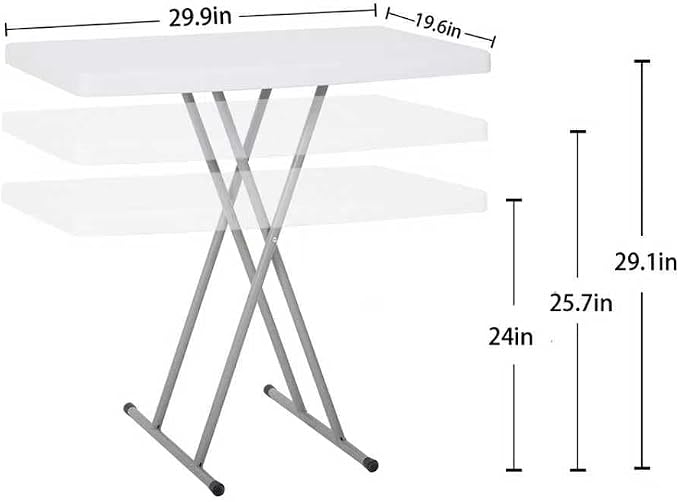 30 Inch - Small Desk Adjustable Height TV Tray for Laptop,Couch, Camping - Heavy Duty Utility Foldable Table for Small Spaces, Portable White Granite Folding Table