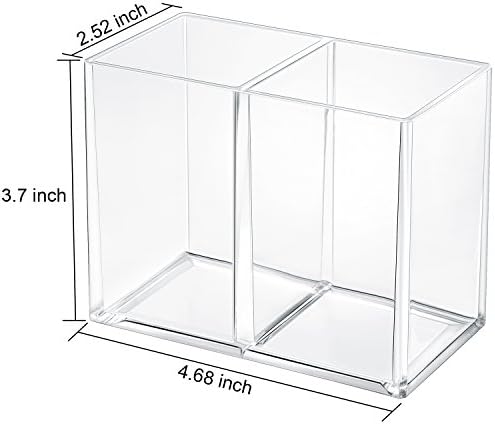 Gejoy Acrylic Pencil Pen Holder Clear Makeup Brush Organizer 2 Compartments for Desktop Stationery Office Bedroom
