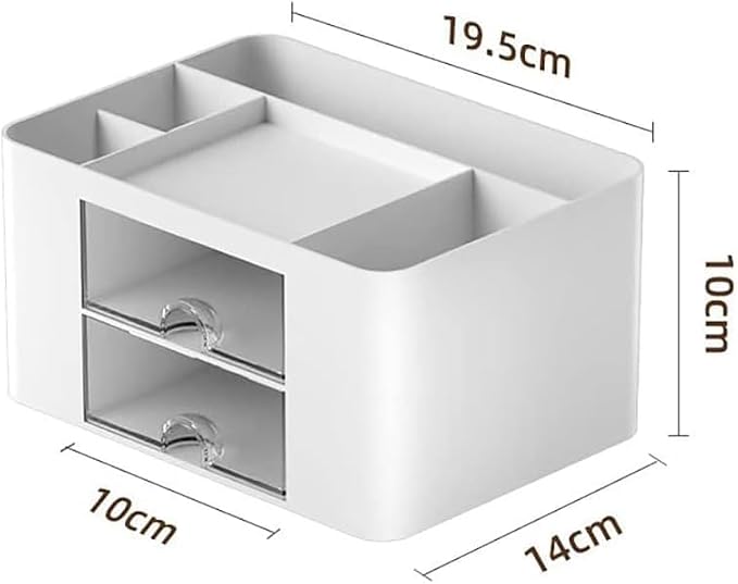 Stationary Organiser 7-Grid Desk Organizer with Drawer – Multifunctional Plastic Table Organizer & Pen Holder for School, Office, and Home (Black)