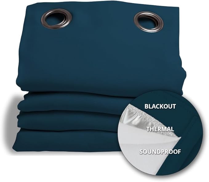 Moondream DecibelControl™ 3-in-1 Soundproof Curtain | Noise Reduction | Thermal Insulation | 100% Blackout | Patented Technology | Made in Europe | Grommet | 55" W x 63" L | Blue - Air Force MC56