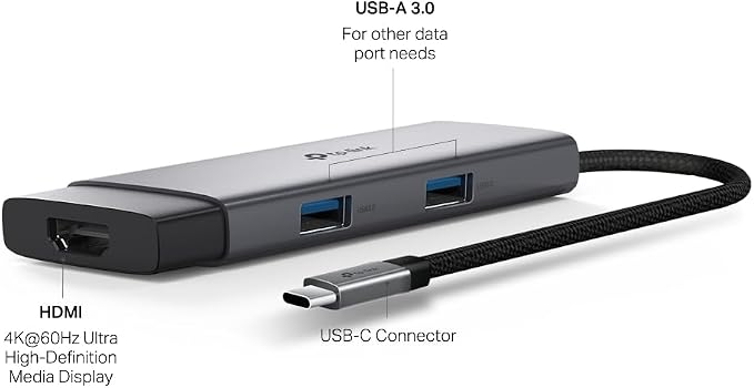 TP-Link USB C Hub 5-in-1 Multiport Adapter (UH5020C) | 4K@60Hz HDMI, 100W Power Delivery, 1×USB-C, 2× USB-A Data Ports | 5Gbps High-Speed Dongle | Compatible w/MacBook and More | Plug and Play