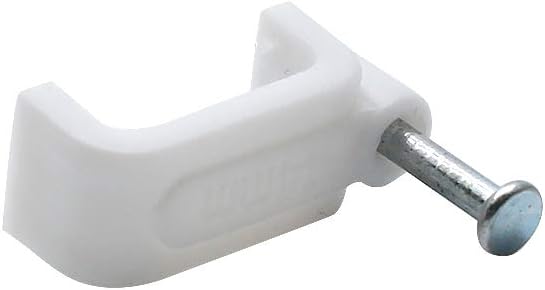 Flat Ethernet Cable Wire Clips with Nail, 14mm, White, 200pcs | Single Coaxial Cable Clamps, Cable Management