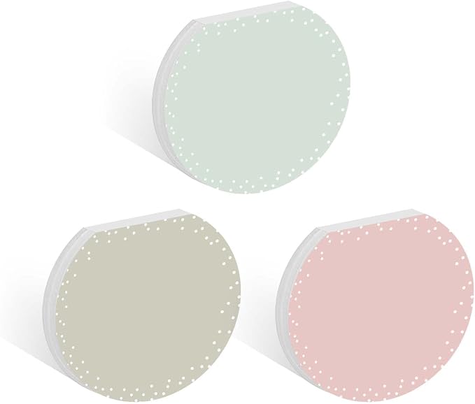 Pastel Sticky Note Pad Assortment/Set of 3 Round Flat Top Polkadot Pattern Note Pads / 3.5" Modern Sticky Notes / 50 Sheets Per Pad/Made in USA