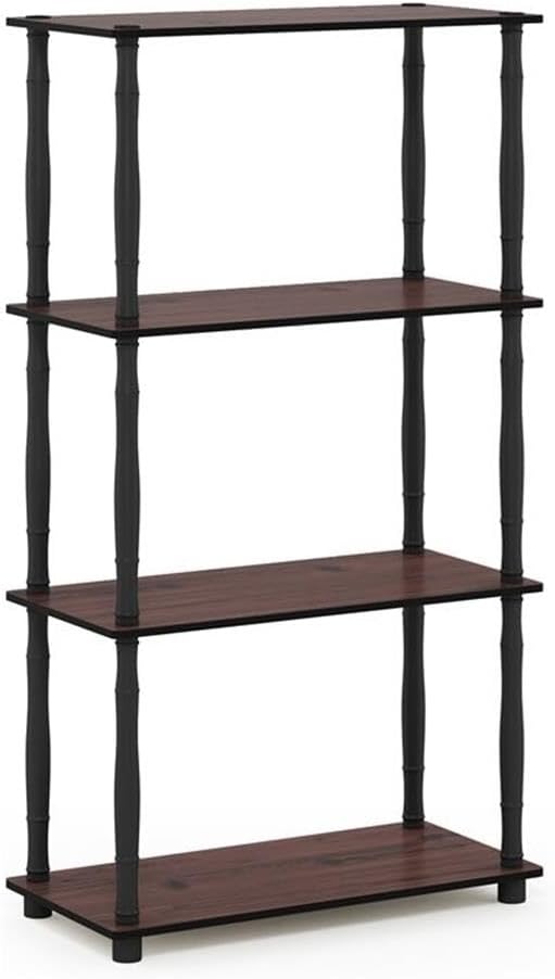 Furinno Turn-N-Tube 4-Tier Multipurpose Shelf Display Rack, Classic Tubes, Dark Cherry/Black | Book Shelf, Corner Shelf, Open Shelves, Classic Tubes, for Organization, Living Room, Home Office