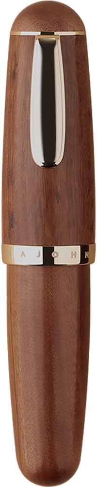 Majohn Q1 Fountain Pen Medium Nib Brown Wood, Little Fat Man Eyedropper Filling Pocket Pen Large Capacity