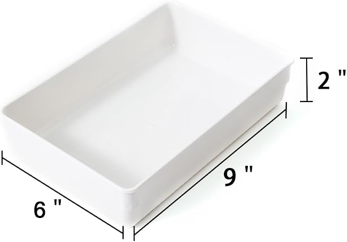 3 Pack White Plastic Drawer Organizer Tray Cutlery Utensil Makeups Drawer Organizers 9" X 6"