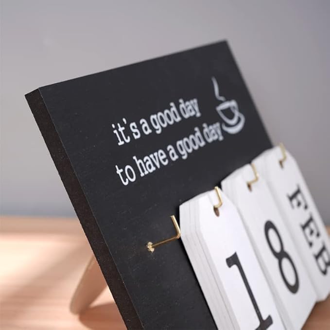 Notakia Perpetual Flip Calendar Wooden Desk Calendar - Vintage Date Blocks for Desk, with Month & Day Display, Wooden Block Calendar for Home Office Accessories (Flip Black)