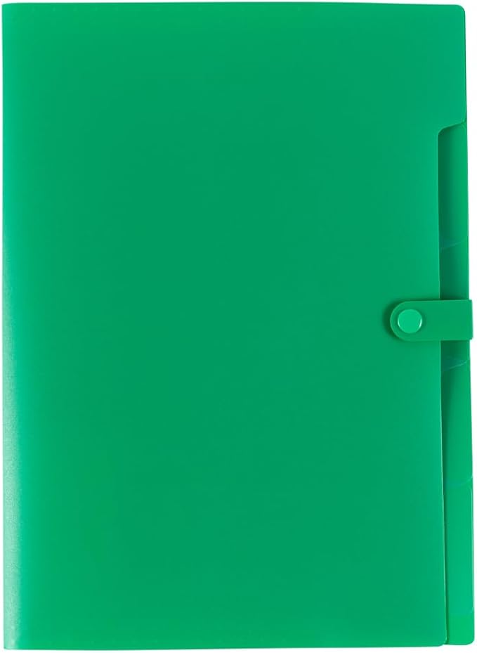 JAM PAPER Slim Expanding File Folder - 5 Pocket Plastic File Folder – Snap Closure - 9 x 11 1/2 - Green - Sold Individually