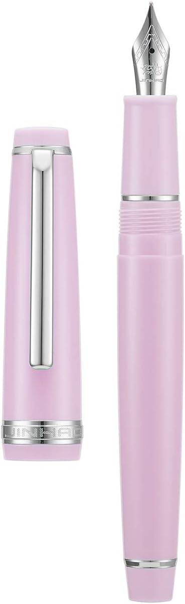 Jinhao 82 Pink Acrylic Fountain Pen, Iridium Extra Fine Nib Classic Design Smooth Writing Pen with Ink Converter (Silver Trim)