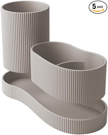 Eco-Friendly Minimalist Organizer for Desk & Home – Customizable Storage for Office Supplies, Stationery, and Accessories – Space-Saving Desktop Organization Solution (Warm Gray)