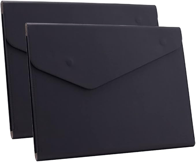 PU Leather A4 File Folder Document Holder Waterproof Portfolio Envelope Folder Case with Invisible Magnetic Closure 2 Packs (Black, A4-2Packs)