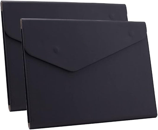 PU Leather A4 File Folder Document Holder Waterproof Portfolio Envelope Folder Case with Invisible Magnetic Closure 2 Packs (Black, A4-2Packs)