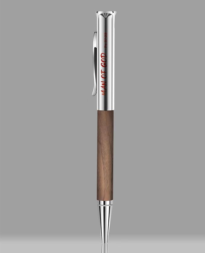 Christian Gifts for Men – Man of God Engraved Walnut Wood Rollerball Pen Set (5 Pack), Each Pen Individually Gift Boxed – Ideal for Pastor, Father’s Day & Graduation