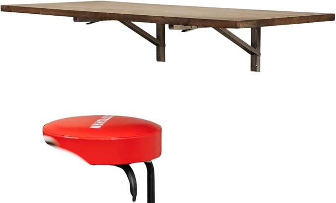 StoreYourBoard Wall Mounted Folding Workbench, Dark Wood Fold Down Work Table, Wall Mounted Folding Table, Floating Desk, Laundry Folding Table, 40 x 18 in, Stainless Steel Brackets, Holds 200 lb