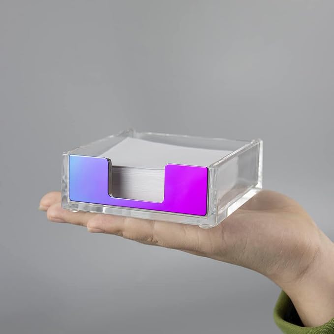 NatSumeBasics Rainbow Clear Acrylic Sticky Note Holder, Desktop Memo Cube Holder Note Pad Dispenser, Aesthetic Desk & Office Accessories