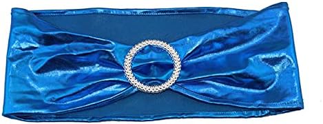 Tvoip 10PCS Chair Cover Stretch Band with Buckle Slider Sashes Bow Wedding Banquet Chair Decoration (Metallic Lake Blue)