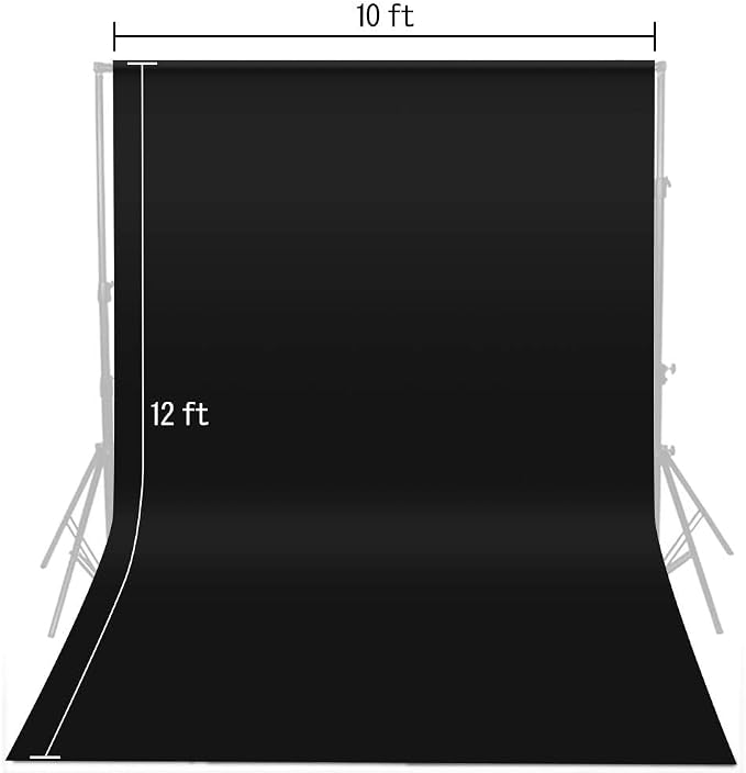 HEMMOTOP Black Backdrop Background, 10x12 ft Black Backdrop Screen for Photography, Seamless White Photography Backdrop Background for Photo Video Studio (Backdrop only)