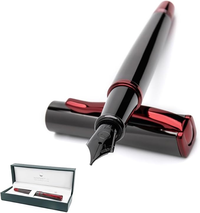 Monteverde USA Impressa Fountain Pen Gun Metal with Red Trim - Broad Point - JoWo German Nib