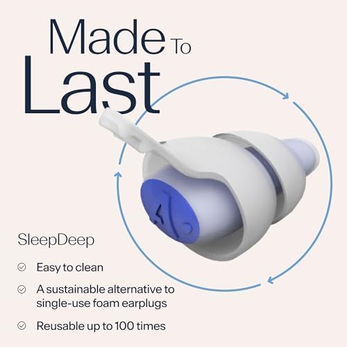 Alpine SleepDeep Earplugs for Sleeping – Side Sleepers & Snoring – Ultra-Soft Noise Reducing Earplugs – 27dB SNR – Hypoallergenic, Silicone-Free – 1 Pair (S + L)